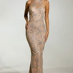Tina Holly Couture Made To Order Tinaholy Couture T1845 Silver & Nude Glitter Formal Gown Prom Dress NEW ARRIVALS