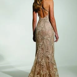 Tina Holly Couture Made To Order NEW ARRIVALS Tina Holly Couture T1846 Gold Lace Mermaid Formal Gown Prom Dress