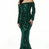 Tina Holly Couture Made To Order Tina Holly Couture T1866 Emerald Green Sequin Off Shoulder Formal Gown Prom Dress