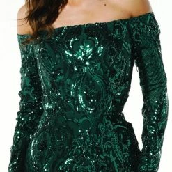 Tina Holly Couture Made To Order Tina Holly Couture T1866 Emerald Green Sequin Off Shoulder Formal Gown Prom Dress