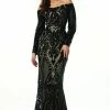 Tina Holly Couture Made To Order Tina Holly Couture T1866 Black & Nude Sequin Off Shoulder Formal Gown Prom Dress NEW ARRIVALS