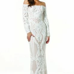 Tina Holly Couture Made To Order Tina Holly Couture T1866 White & Nude Off Shoulder Formal Gown Prom Dress