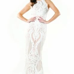 Tina Holly Couture Made To Order NEW ARRIVALS Tina Holly Couture T1868 White & Nude Sequin Formal Gown Dress