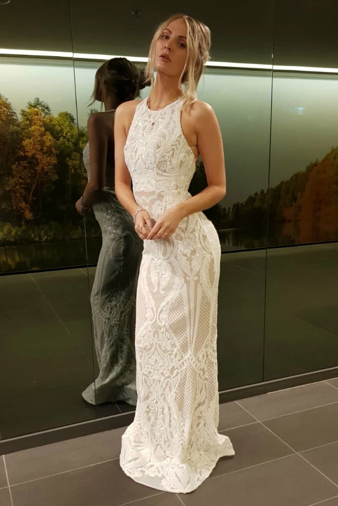 Tina Holly Couture Made To Order NEW ARRIVALS Tina Holly Couture T1868 White & Nude Sequin Formal Gown Dress 6 Tina Holly Couture Made To Order NEW ARRIVALS Tina Holly Couture T1868 White & Nude Sequin Formal Gown Dress