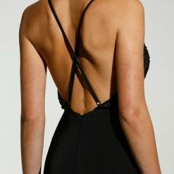 Tina Holly Couture Made To Order Tinaholy Couture T1887 Black Beaded Satin Lace V Front Gown