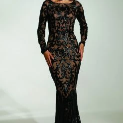 Tina Holly Couture Made To Order MOTHER OF BRIDE/GROOM Tina Holly Couture T1890 Black & Nude Long Sleeve Mermaid Formal Gown Prom Dress