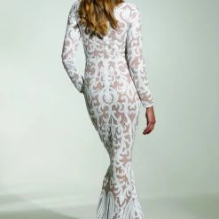 Tina Holly Couture Made To Order Tina Holly Couture T1890 White & Nude Long Sleeve Mermaid Formal Gown Prom Dress BRIDAL COLLECTION