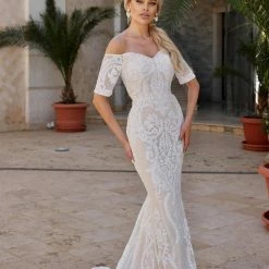 Tina Holly Couture Made To Order Tina Holly Couture Designer T19005 White & Nude Stretch Sequin Formal Wedding Gown Dress BRIDAL COLLECTION