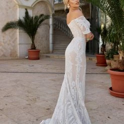 Tina Holly Couture Made To Order Tina Holly Couture Designer T19005 White & Nude Stretch Sequin Formal Wedding Gown Dress BRIDAL COLLECTION