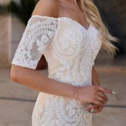 Tina Holly Couture Made To Order Tina Holly Couture Designer T19005 White & Nude Stretch Sequin Formal Wedding Gown Dress BRIDAL COLLECTION