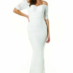 Tina Holly Couture Made To Order Tinaholy Couture Designer T19005 White Stretch Sequin Formal Wedding Gown Dress BRIDAL COLLECTION