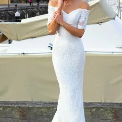 Tina Holly Couture Made To Order Tinaholy Couture Designer T19005 White Stretch Sequin Formal Wedding Gown Dress BRIDAL COLLECTION