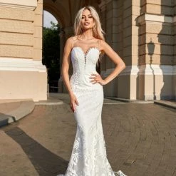 Tina Holly Couture Made To Order Tina Holly Couture TA107A White Sequin & Lace Mermaid Bridal Formal Dress
