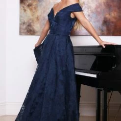 Tina Holly Couture Made To Order MOTHER OF BRIDE/GROOM Tina Holly Couture Designer TA131 Navy Blue Off Shoulder Formal Dress