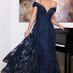 Tina Holly Couture Made To Order MOTHER OF BRIDE/GROOM Tina Holly Couture Designer TA131 Navy Blue Off Shoulder Formal Dress