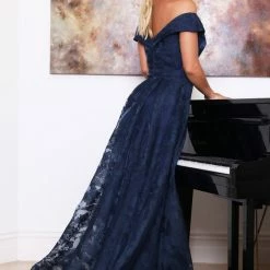 Tina Holly Couture Made To Order MOTHER OF BRIDE/GROOM Tina Holly Couture Designer TA131 Navy Blue Off Shoulder Formal Dress