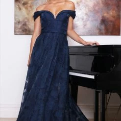 Tina Holly Couture Made To Order MOTHER OF BRIDE/GROOM Tina Holly Couture Designer TA131 Navy Blue Off Shoulder Formal Dress