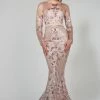 Tina Holly Couture Made To Order NEW ARRIVALS Tina Holly Couture TA139 Rose Gold Sequin Long Sleeve Mermaid Formal Dress