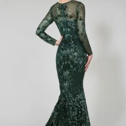 Tina Holly Couture Made To Order NEW ARRIVALS Tina Holly Couture TA139 Emerald Green Sequin Long Sleeve Mermaid Formal Dress