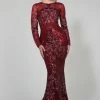 Tina Holly Couture Made To Order Tina Holly Couture TA139 Burgundy Sequin Long Sleeve Mermaid Formal Dress