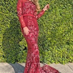 Tina Holly Couture Made To Order Tina Holly Couture TA139 Burgundy Sequin Long Sleeve Mermaid Formal Dress
