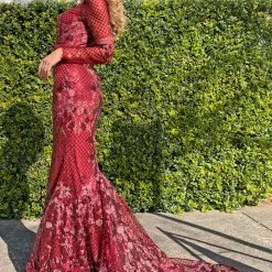 Tina Holly Couture Made To Order Tina Holly Couture TA139 Burgundy Sequin Long Sleeve Mermaid Formal Dress