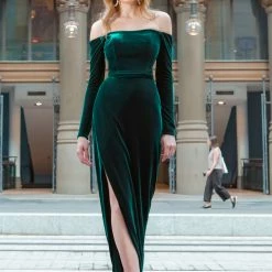 Tina Holly Couture TA301 Emerald Green Velvet Long Sleeve Midi Formal Dress NEW ARRIVALS