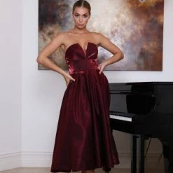 Tina Holly Couture Made To Order Tina Holly Couture TA625 Berry Satin Strapless Semi Formal Dress NEW ARRIVALS