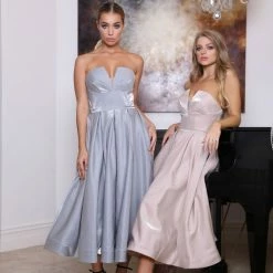Tina Holly Couture Made To Order NEW ARRIVALS Tina Holly Couture TA625 Pink Satin Strapless Semi Formal Dress