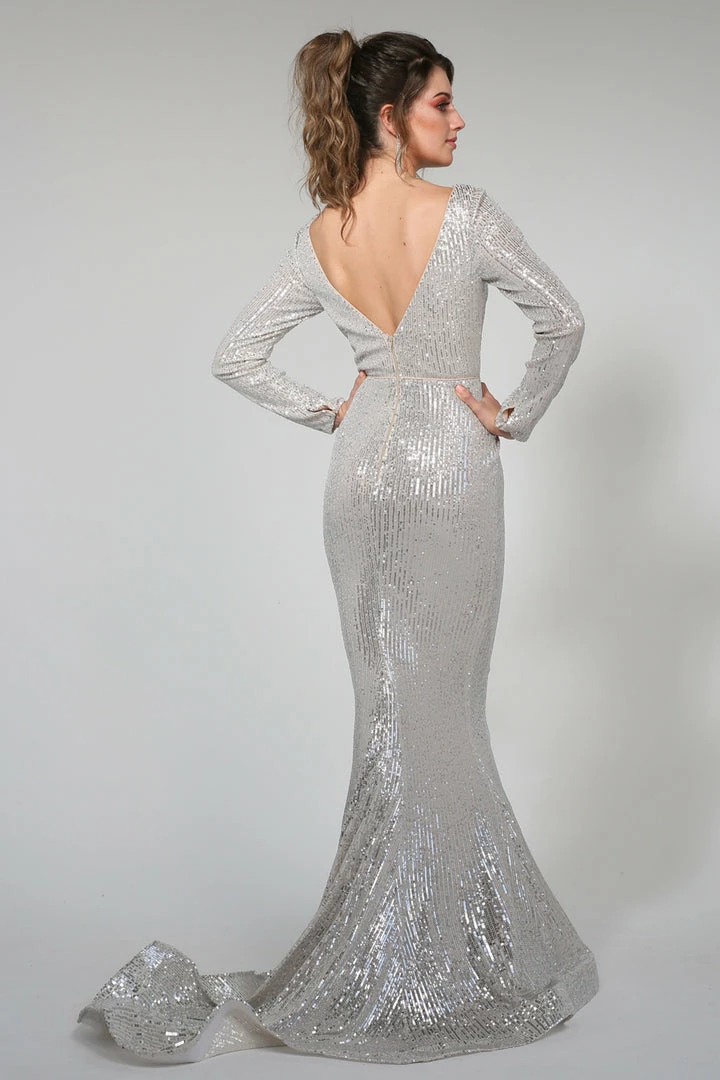 Tina Holly Couture Made To Order NEW ARRIVALS Tina Holly Couture Designer TA803 Silver Long Sleeve Formal Dress 5 Tina Holly Couture Made To Order NEW ARRIVALS Tina Holly Couture Designer TA803 Silver Long Sleeve Formal Dress