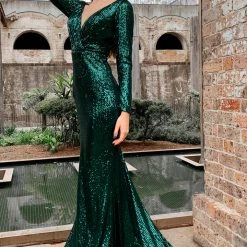 Tina Holly Couture Made To Order Tina Holly Couture Designer TA803 Emerald Green Long Sleeve Formal Dress NEW ARRIVALS