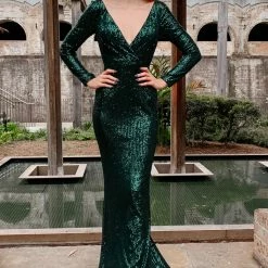Tina Holly Couture Made To Order Tina Holly Couture Designer TA803 Emerald Green Long Sleeve Formal Dress NEW ARRIVALS