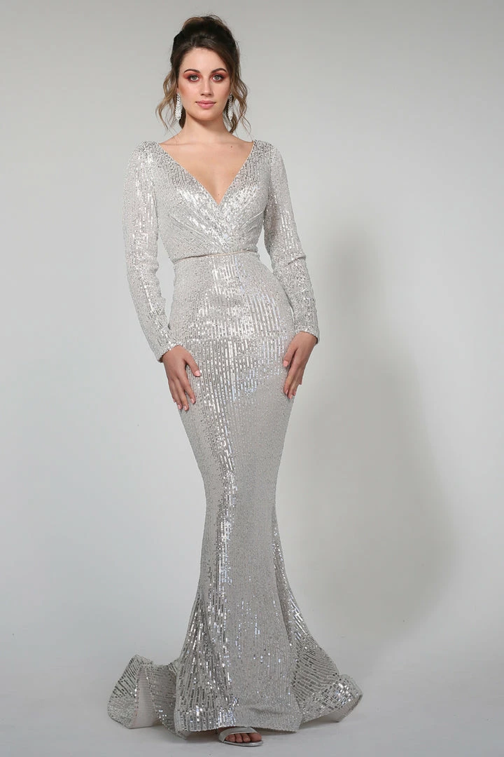 Tina Holly Couture Made To Order NEW ARRIVALS Tina Holly Couture Designer TA803 Silver Long Sleeve Formal Dress 3 Tina Holly Couture Made To Order NEW ARRIVALS Tina Holly Couture Designer TA803 Silver Long Sleeve Formal Dress