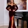 Tina Holly Couture Made To Order Tina Holly Couture TA807 Wine Red Velvet Long Sleeve Formal Dress NEW ARRIVALS