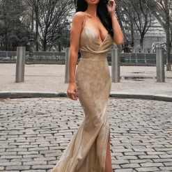 Tina Holly Couture Made To Order Tina Holly Couture Designer TA821 Gold Cowl Neck Mermaid Formal Dress NEW ARRIVALS