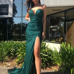 Tina Holly Couture Made To Order Tina Holly Couture TA823 Emerald Green Sequin Strapless Mermaid Formal Dress