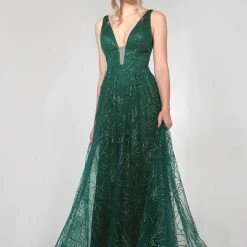 Tina Holly Couture Made To Order Tina Holly Couture Designer TA919 Emerald Green Glitter Ball Gown Formal Dress