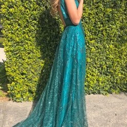 Tina Holly Couture Made To Order Tina Holly Couture Designer TA919 Emerald Green Glitter Ball Gown Formal Dress