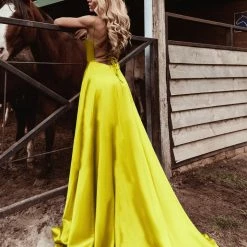 Tina Holly Couture Made To Order Tina Holly Couture TE001 Yellow Satin Lace Up Back Formal Dress