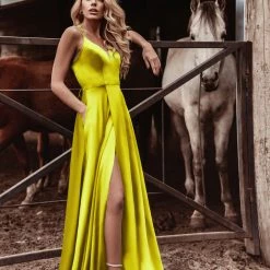 Tina Holly Couture Made To Order Tina Holly Couture TE001 Yellow Satin Lace Up Back Formal Dress
