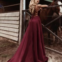 Tina Holly Couture Made To Order NEW ARRIVALS Tina Holly Couture TE001 Burgundy Satin Lace Up Back Formal Dress
