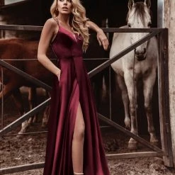 Tina Holly Couture Made To Order NEW ARRIVALS Tina Holly Couture TE001 Burgundy Satin Lace Up Back Formal Dress