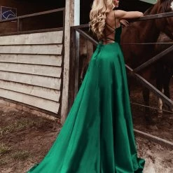 Tina Holly Couture Made To Order Tina Holly Couture TE001 Emerald Green Satin Lace Up Back Formal Dress NEW ARRIVALS