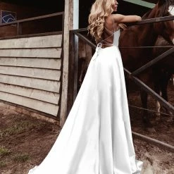 Tina Holly Couture Made To Order Tina Holly Couture TE001 White Satin Lace Up Back Formal Dress