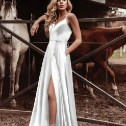 Tina Holly Couture Made To Order Tina Holly Couture TE001 White Satin Lace Up Back Formal Dress