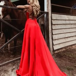 Tina Holly Couture Made To Order Tina Holly Couture TE001 Red Satin Lace Up Back Formal Dress NEW ARRIVALS
