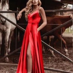 Tina Holly Couture Made To Order Tina Holly Couture TE001 Red Satin Lace Up Back Formal Dress NEW ARRIVALS