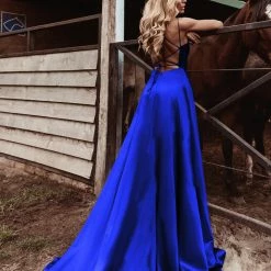 Tina Holly Couture Made To Order Tina Holly Couture TE001 Royal Blue Satin Lace Up Back Formal Dress