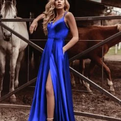 Tina Holly Couture Made To Order Tina Holly Couture TE001 Royal Blue Satin Lace Up Back Formal Dress
