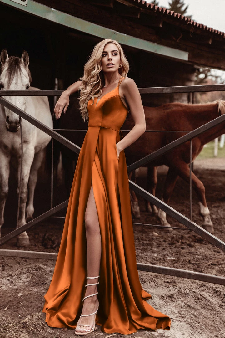 Tina Holly Couture Made To Order NEW ARRIVALS Tina Holly Couture TE001 Rust Orange Satin Lace Up Back Formal Dress 3 Tina Holly Couture Made To Order NEW ARRIVALS Tina Holly Couture TE001 Rust Orange Satin Lace Up Back Formal Dress